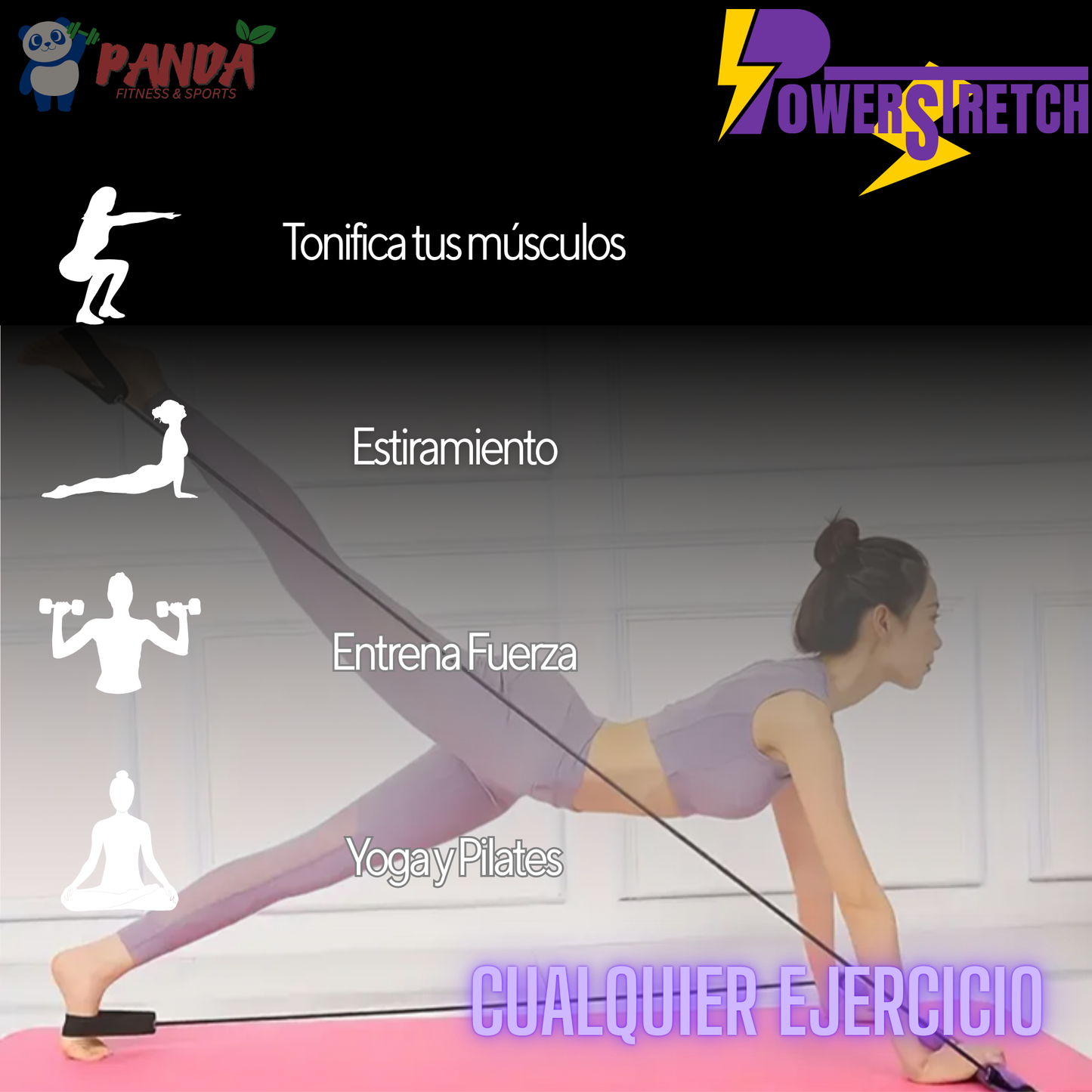 Barra Pilates con Elástico - PowerStretch - (Principiantes) (Portátil)