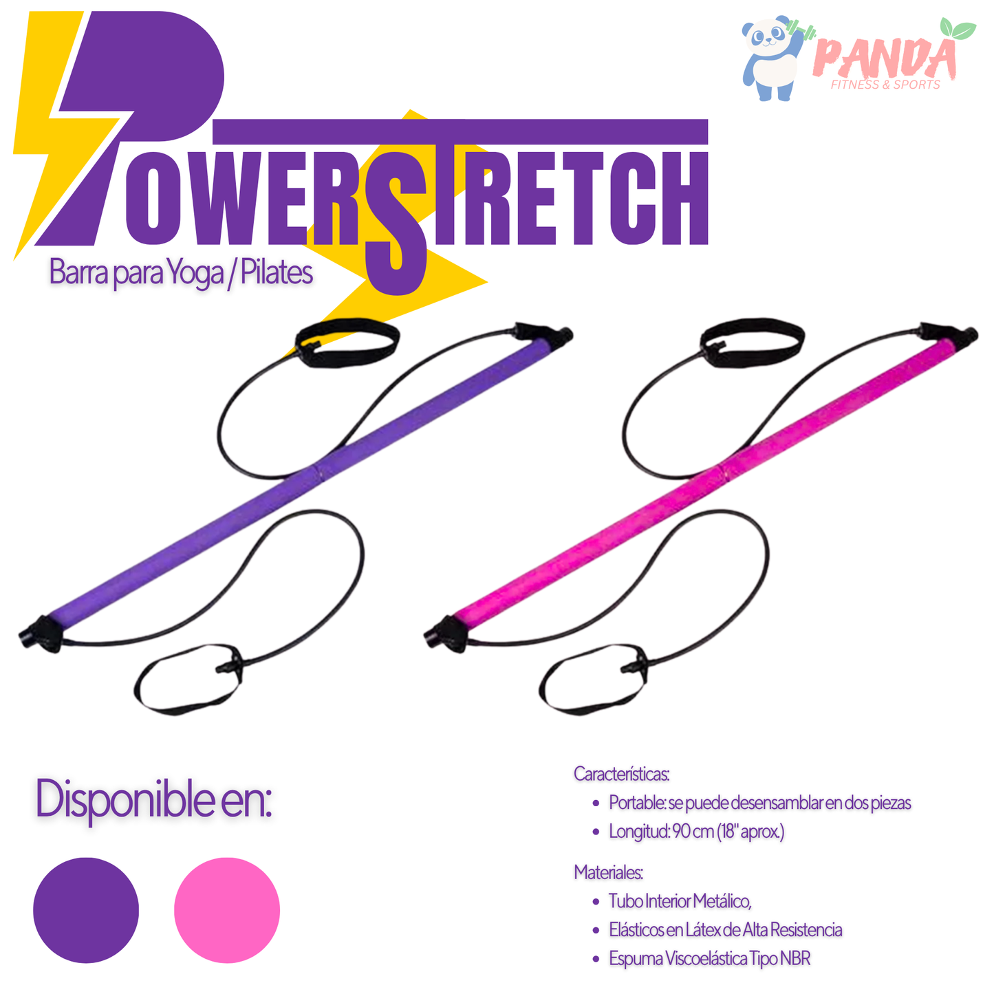 Barra Pilates con Elástico - PowerStretch - (Principiantes) (Portátil)